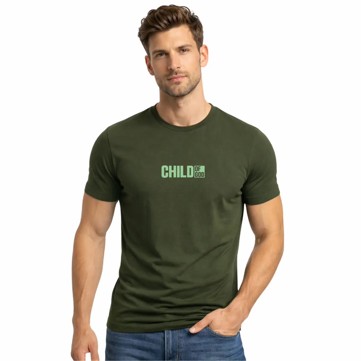 Camiseta  Child of God Masculina verde militar | crista | Grace in Vogue