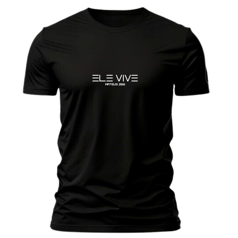 Camiseta Ele Vive masculina preta — estampa gospel minimalista Grace in Vogue