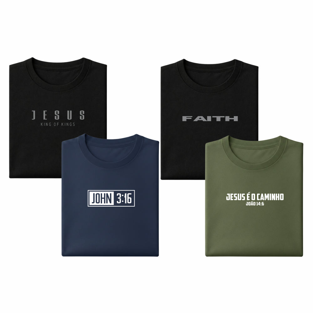 Estampas cristãs minimalistas — kit camisetas gospel masculino