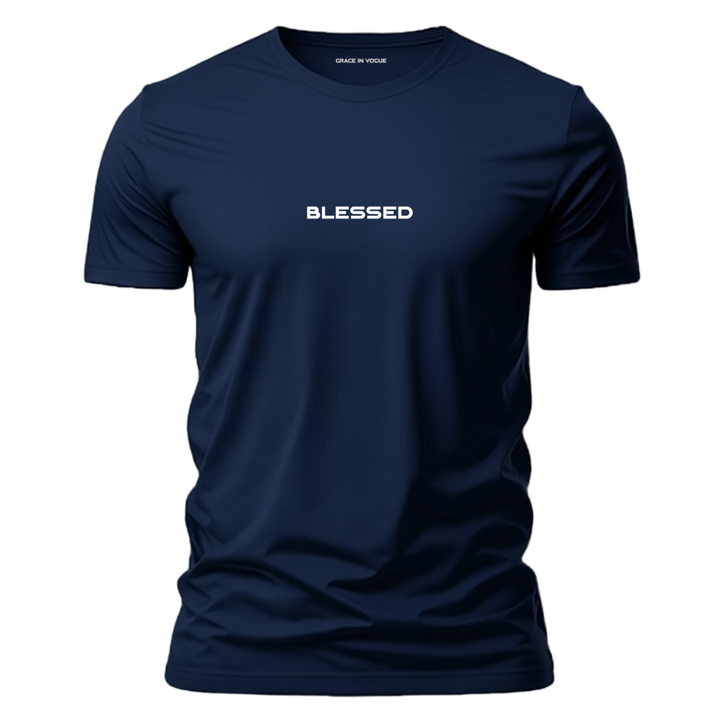 Camiseta Blessed masculina azul — estampa gospel minimalista 