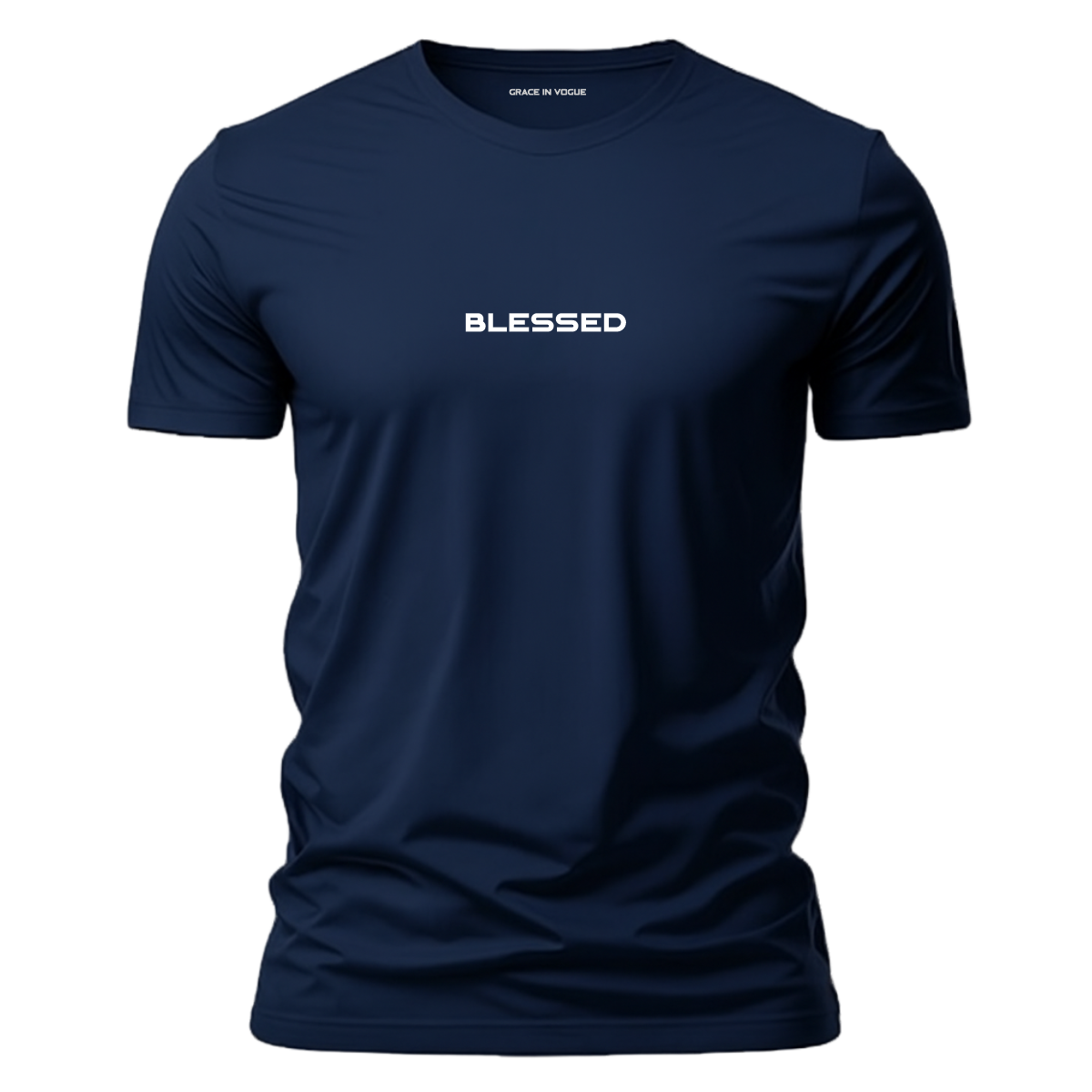 Camiseta Blessed masculina azul — estampa gospel minimalista 