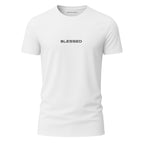 Camiseta Blessed masculina branca — estampa gospel minimalista Grace in Vogue