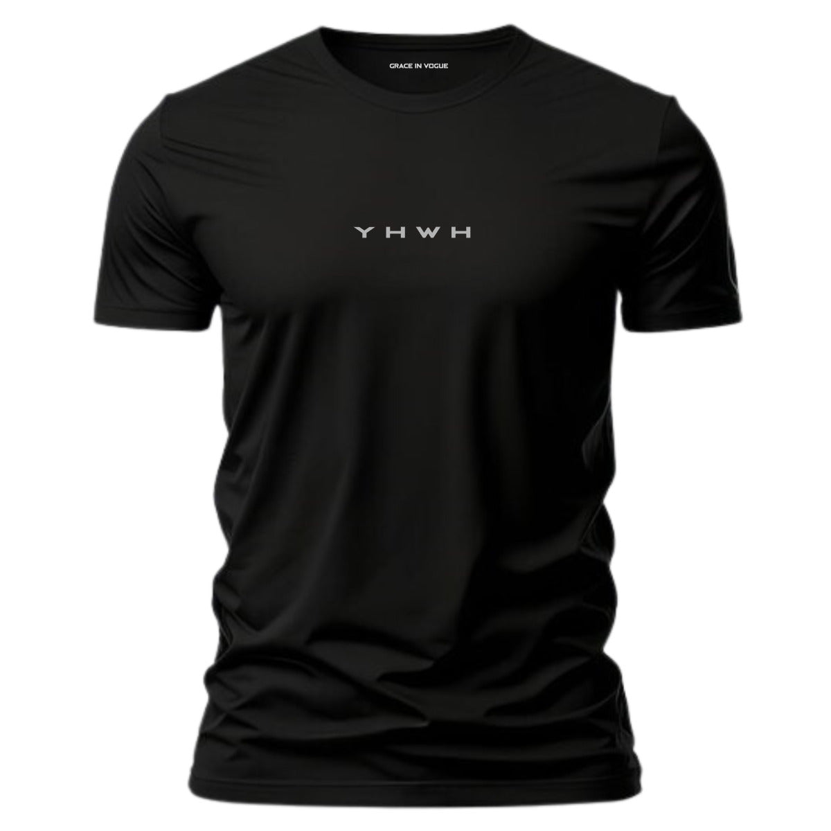 Camiseta Yhwh masculina preta com estampa minimalista