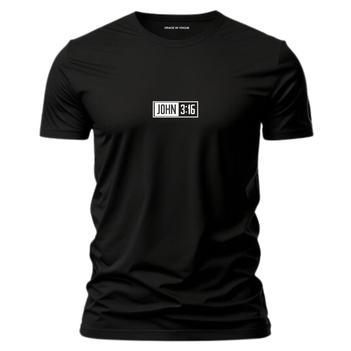 Camiseta João 3 16 masculina preta com estampa minimalista — Grace in Vogue