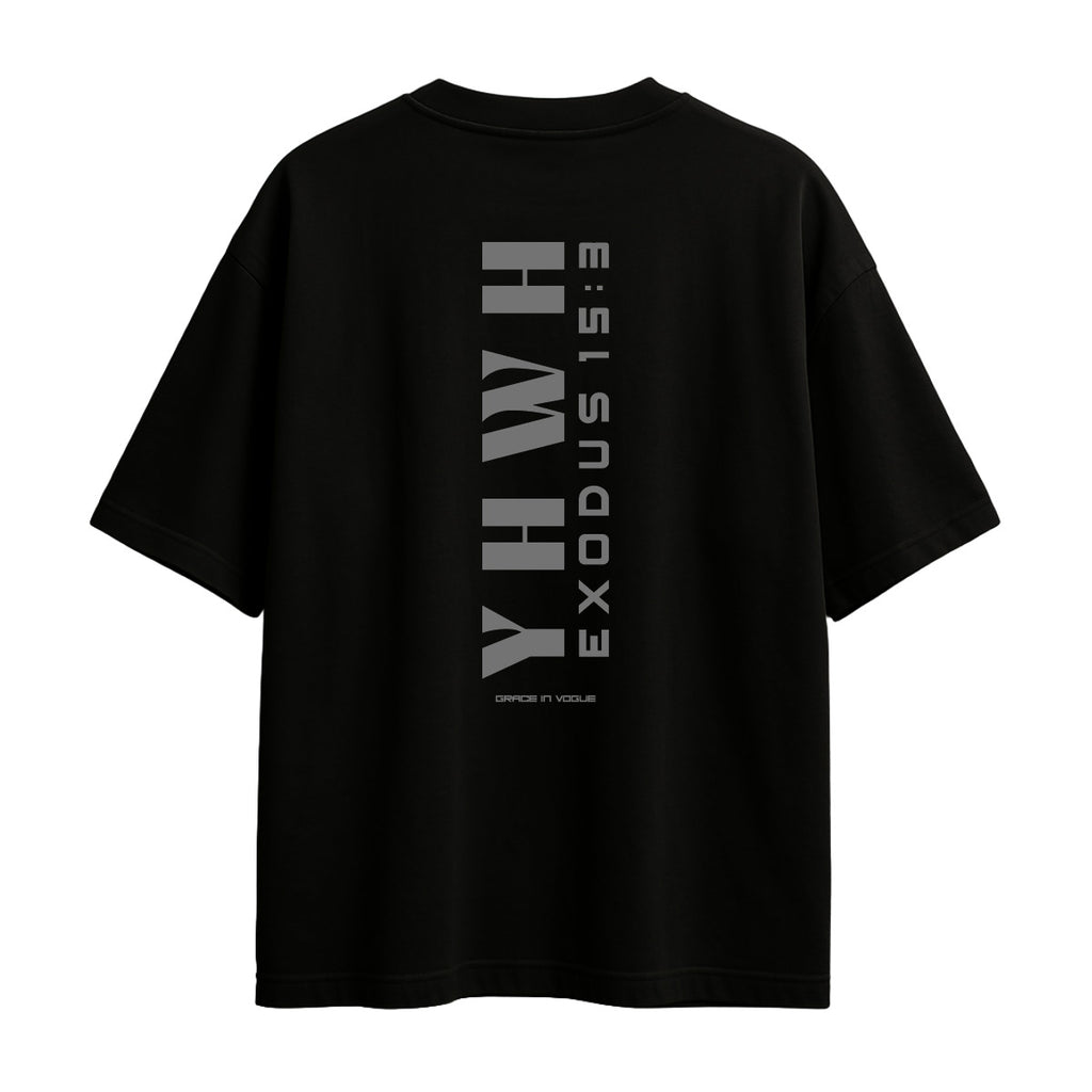Camiseta Oversized YHWH masculina preta — Yahweh — streetwear gospel Grace in Vogue