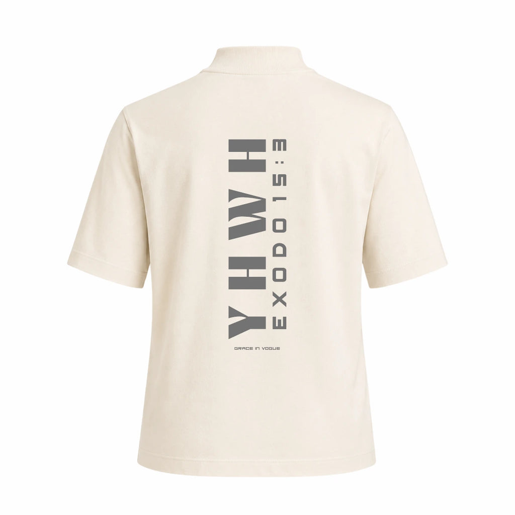 Camiseta Feminina YHWH Êxodo 15 3 Gola Alta Offwhite