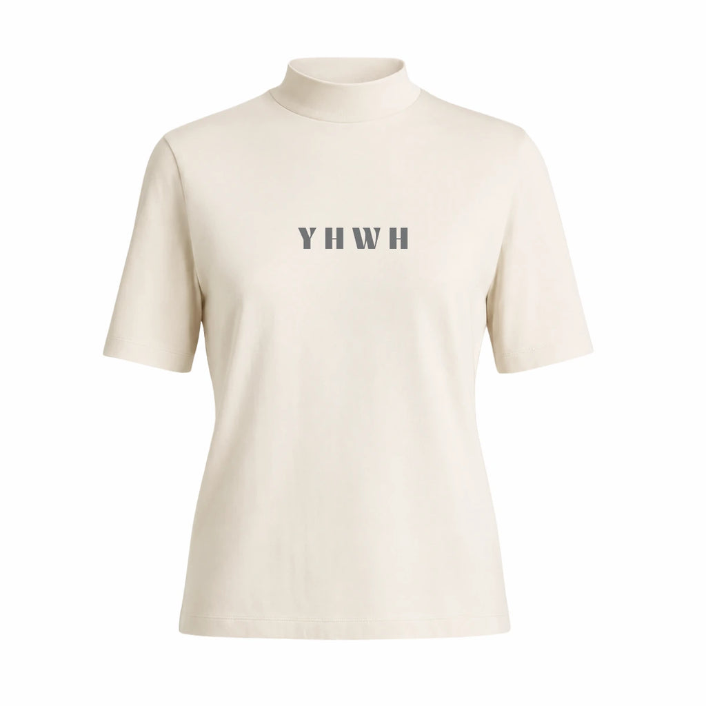 Camiseta Feminina YHWH Êxodo 15 3 Gola Alta Offwhite